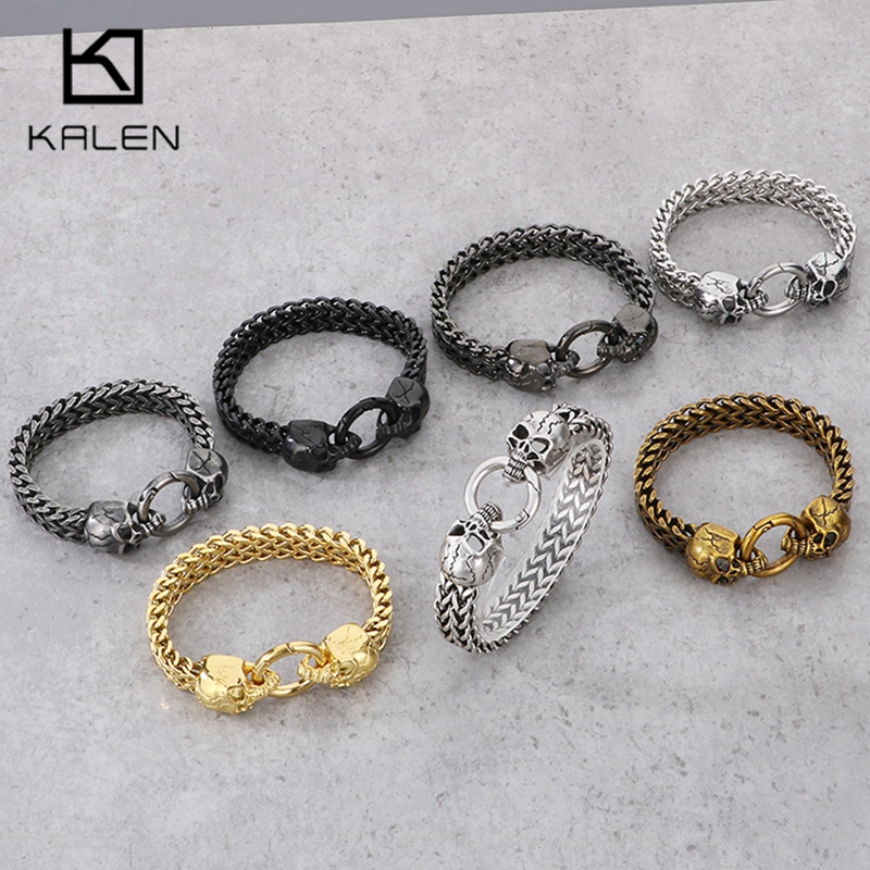Men Accessories Bd - KALEN Punk bransoletka z czaszką ze