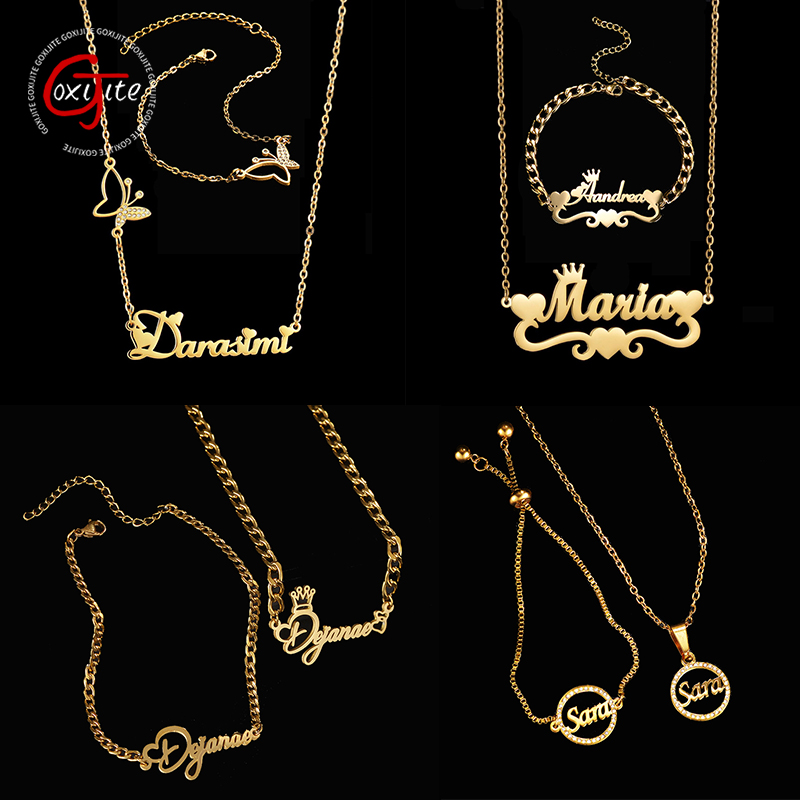 Men'S Accessories Jewelry Bracelet - Goxijite Dostosuj nazwę Naszyjnik Zestaw Kobiety