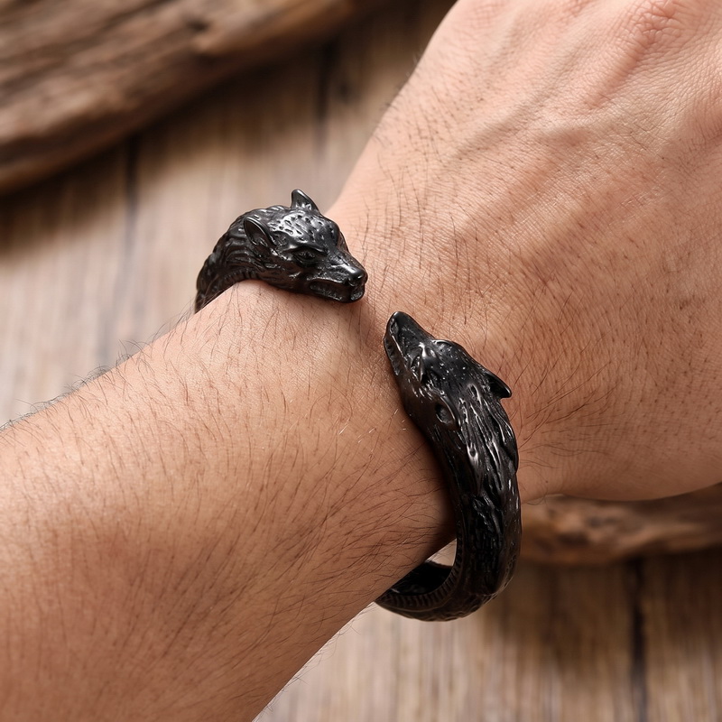 Men Accessories Bd - Bransoletka z podwójną głową wilka, męska,