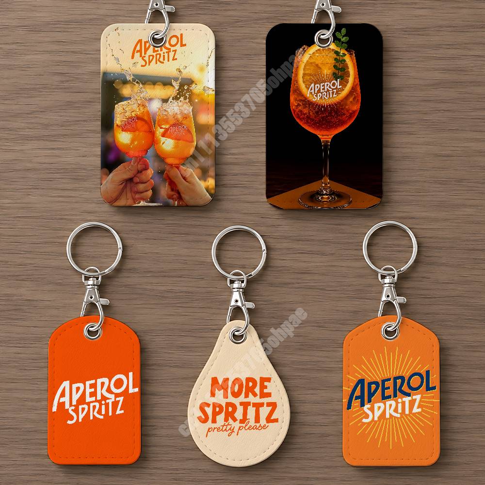Men Keychain Accessories - Pomarańczowy Prosecco A-Aperol S-Spritz Skórzany Brelok