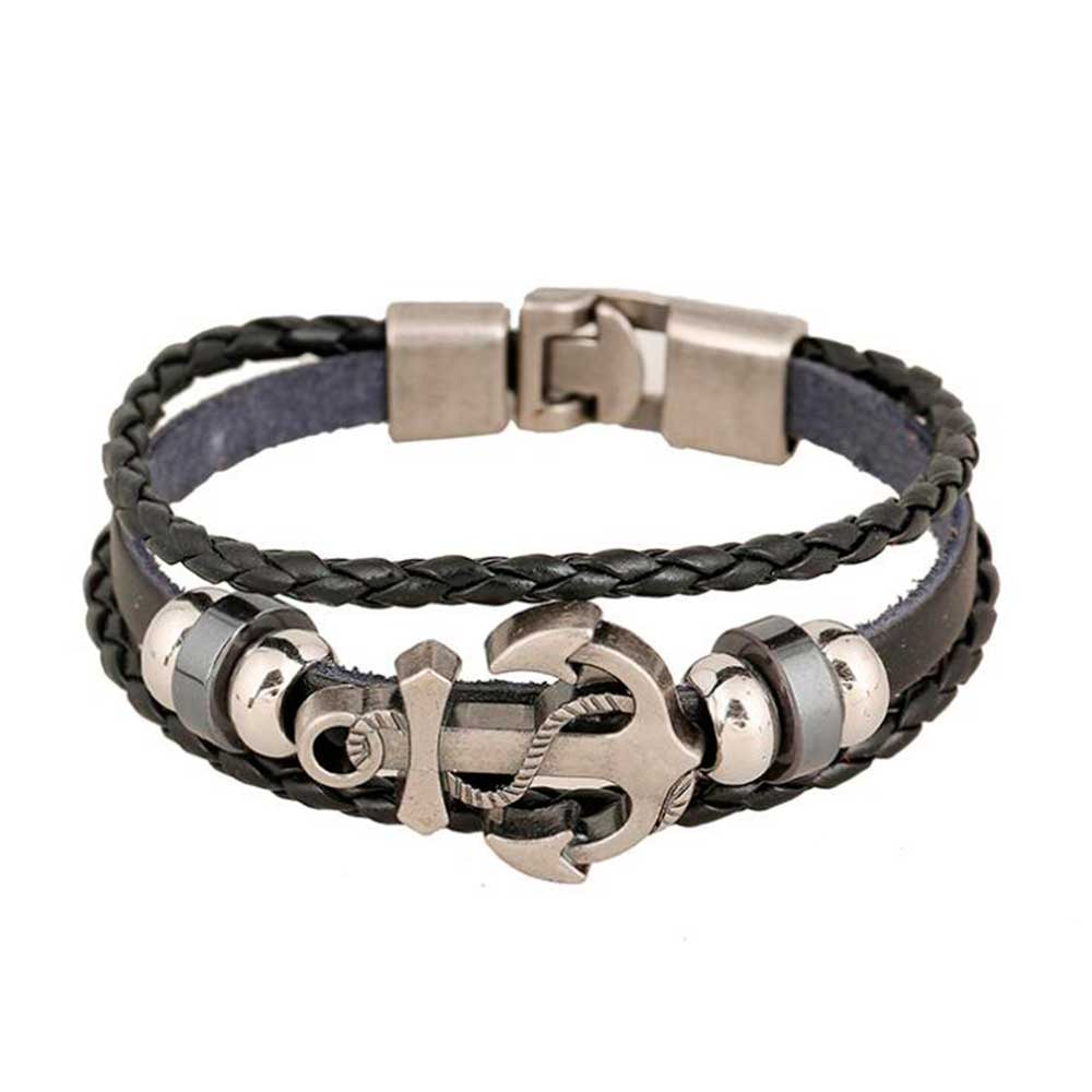 Men Accessories Pk - Wielowarstwowe skórzane bransoletki ze sznurka w